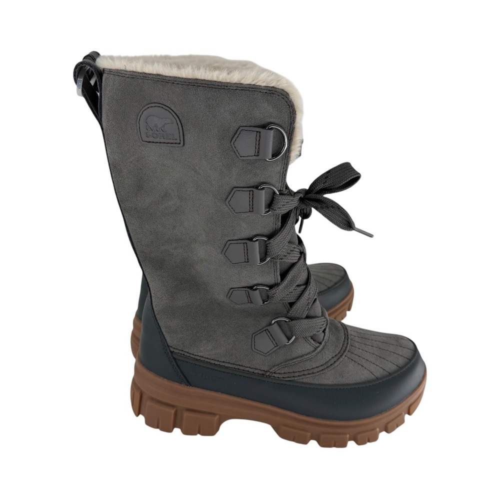 NEW Sorel Women Tivoli V Tall Waterproof Boots Gray Suede Faux Fur Size 9